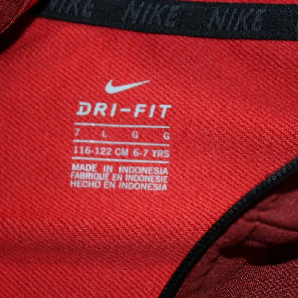 Nike Youth‎ Large Dri-Fit Red Black Log Full Zip Hooded Fall Jacket (AA2)
